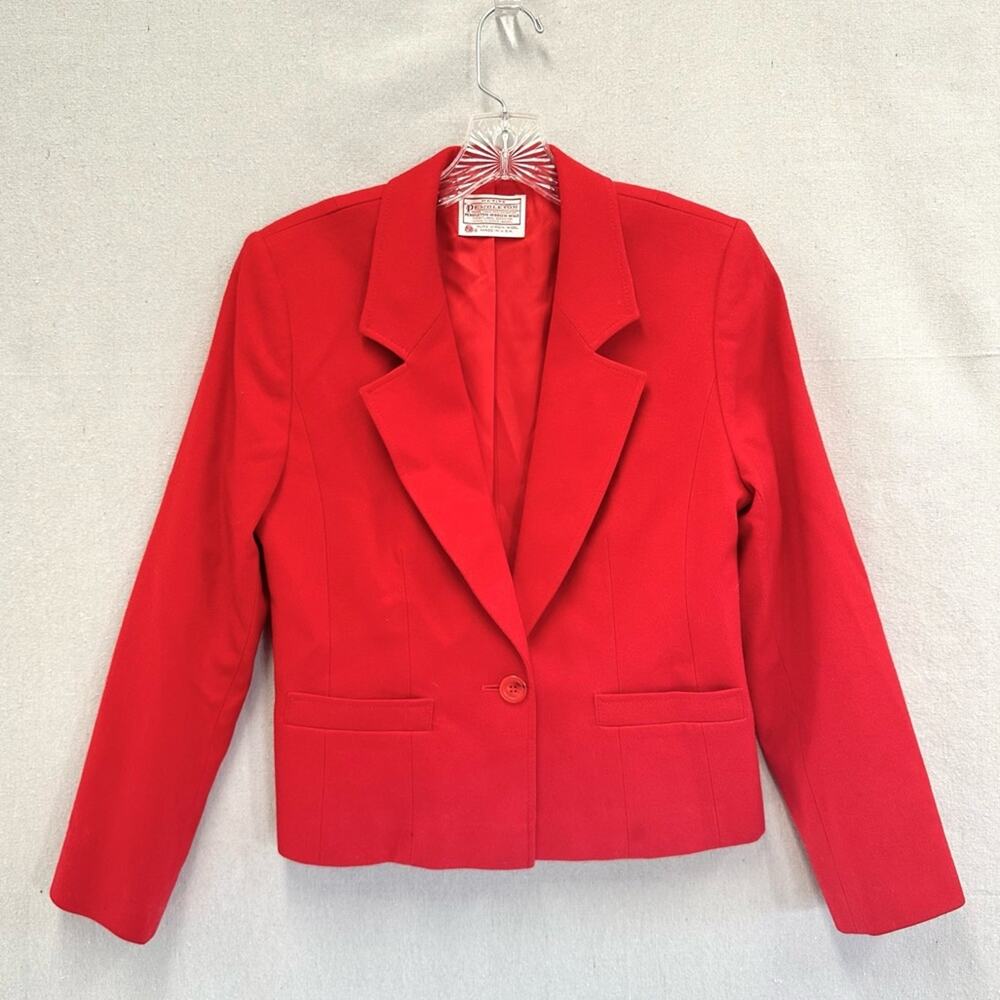 Vintage Pendleton Red 100% Virgin Wool Blazer Size 8P Petite One Button Lined - Picture 2 of 13
